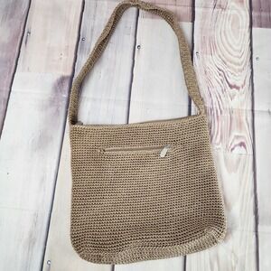 The Sak Crochet Boho Shoulder‎ Bag Brown Zip Top And Pockets
